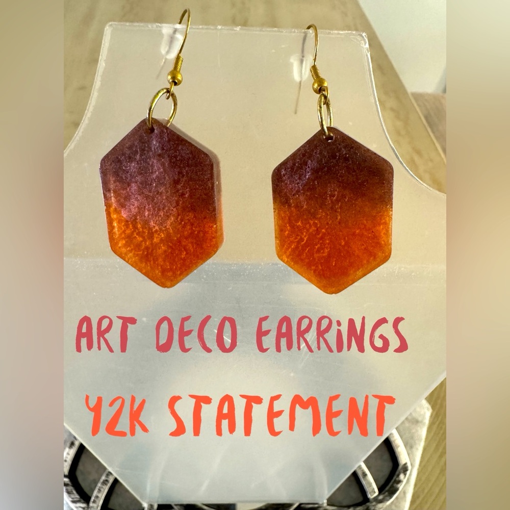 Art Deco Metallic Flame Colored Earrings